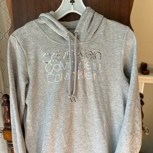 CALVIN KLEIN gray hooded tunic sweatshirt dress SIZE small - Picture 2 of 11
